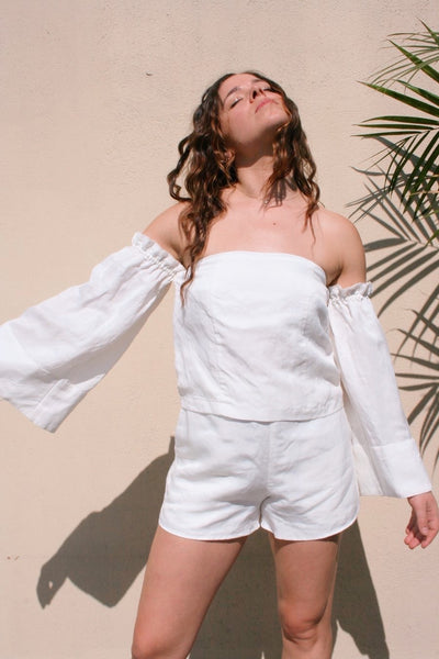 Bell Sleeve Linen Top - Pearl White