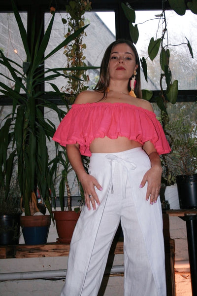 Tie Front Linen Culotte - White