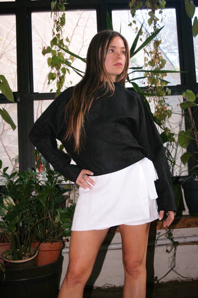Linen Tie Skort - White