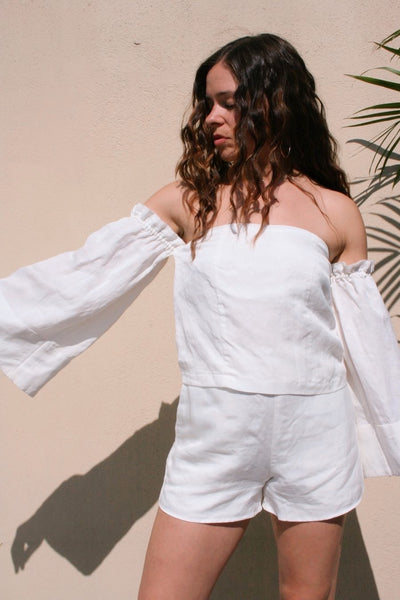 Bell Sleeve Linen Top - Pearl White