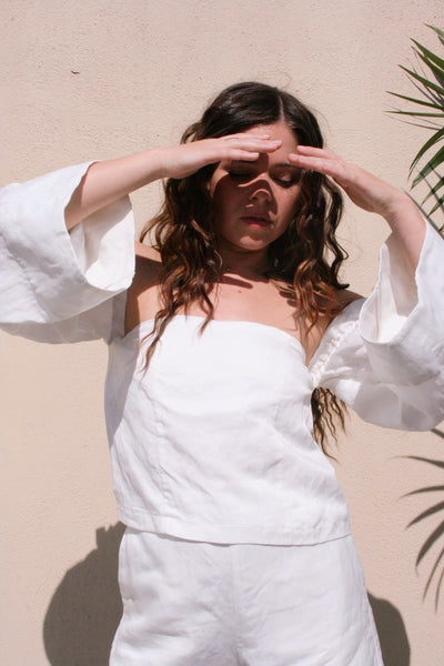 Bell Sleeve Linen Top - Pearl White