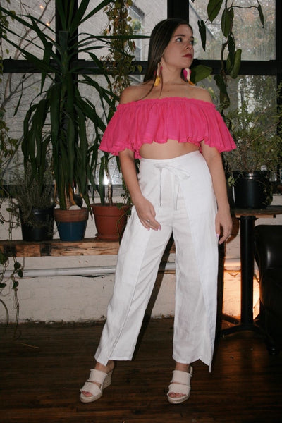 Tie Front Linen Culotte - White