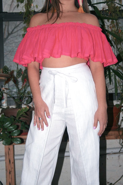 Tie Front Linen Culotte - White