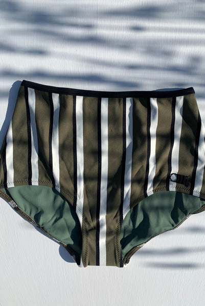 Brigitte Bikini Bottom - Olive, Cream & Black Stripe