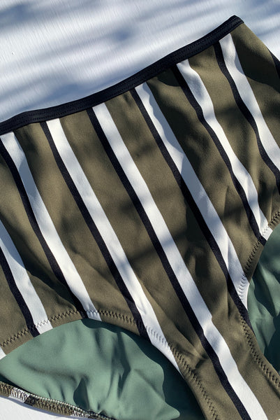 Brigitte Bikini Bottom - Olive, Cream & Black Stripe