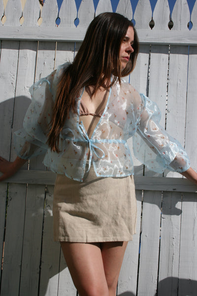 Aeryne Cinch waist Bleu floral top Aèryne Pariss Organza