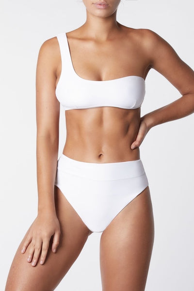 Asymmetric One Shoulder Bikini Top - White